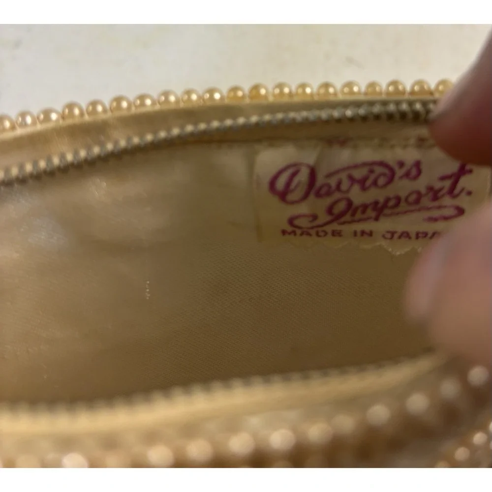 David's Import Clutch Purse Bag Cream Sequin Bead Zip Phone Size‎ Japan Nice Vtg